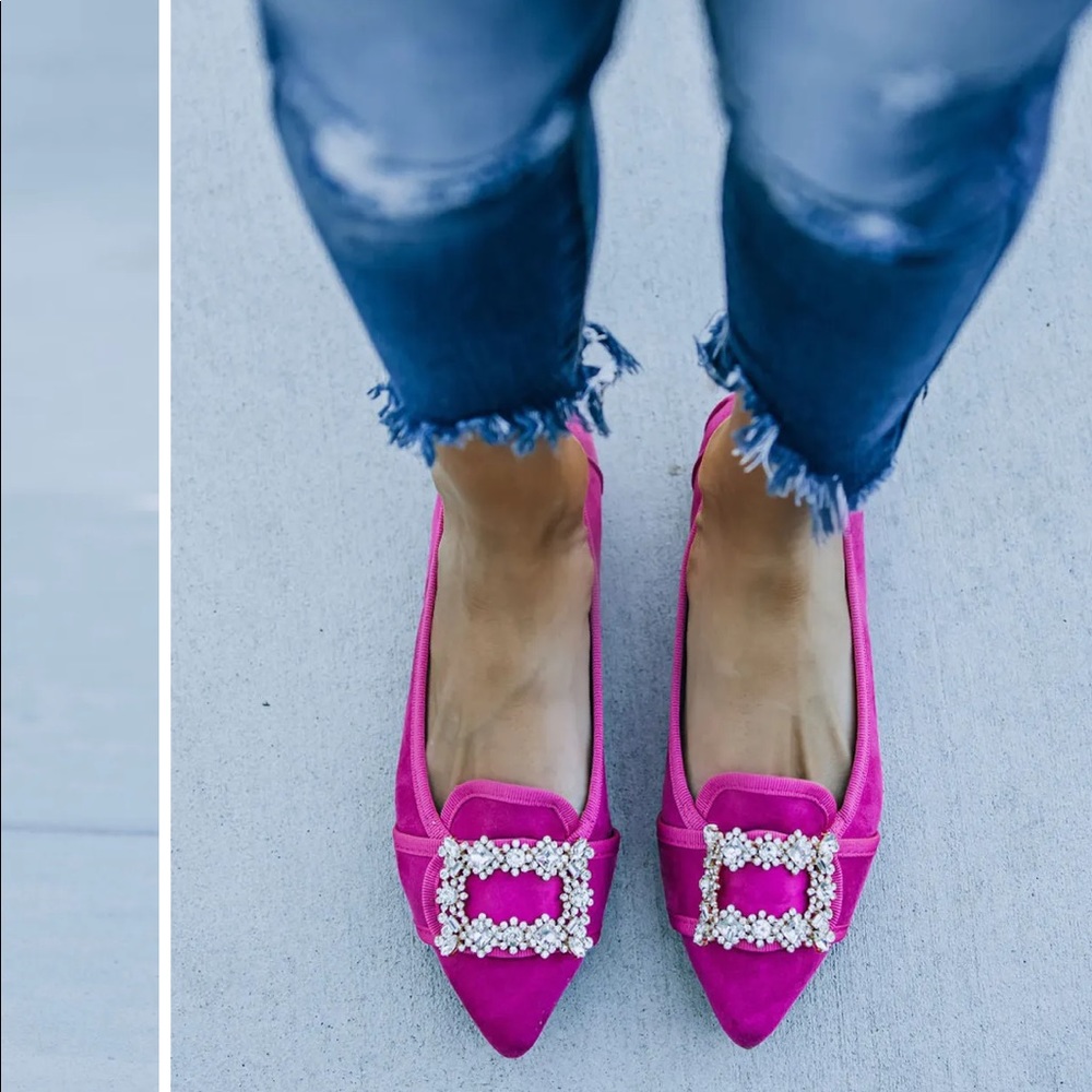 Pink faux suede embellished flats sz 8